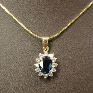 14KY 1.8 Carat Genuine Sapphire & Dia. Pendant